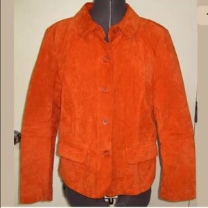 CHRISTOPHER & BANKS LADIES GENUINE SUEDE LEATHER JACKET TANGERINE ORANGE M